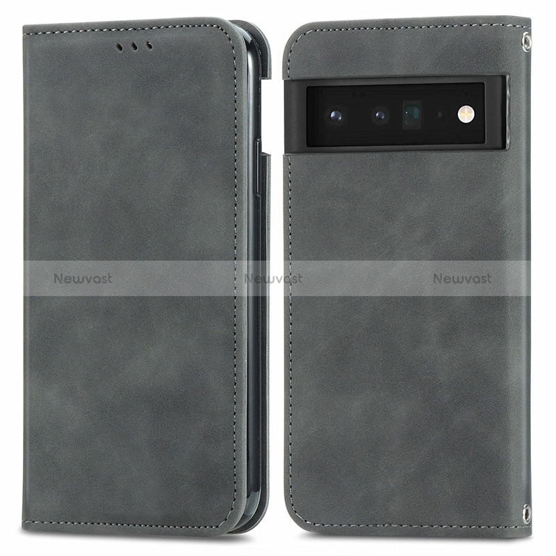 Leather Case Stands Flip Cover Holder S04D for Google Pixel 6 Pro 5G Gray