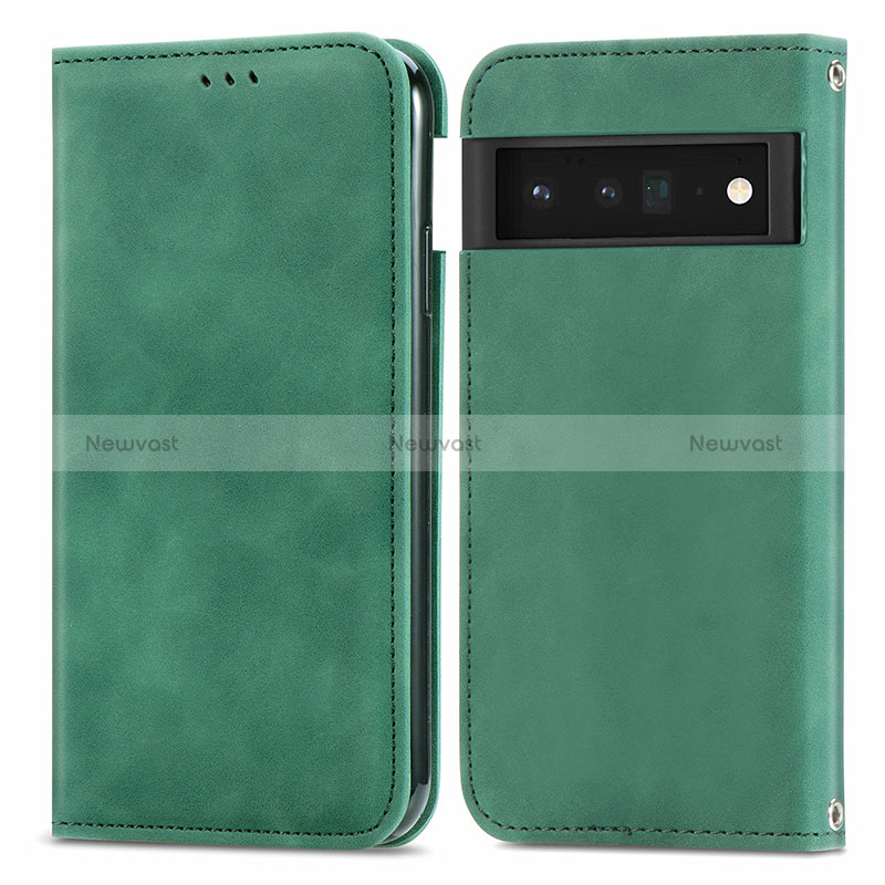 Leather Case Stands Flip Cover Holder S04D for Google Pixel 6 Pro 5G Green