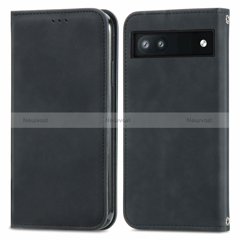 Leather Case Stands Flip Cover Holder S04D for Google Pixel 6a 5G Black