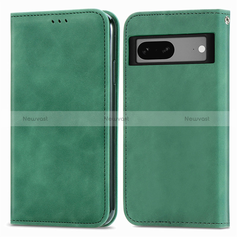 Leather Case Stands Flip Cover Holder S04D for Google Pixel 7 5G Green