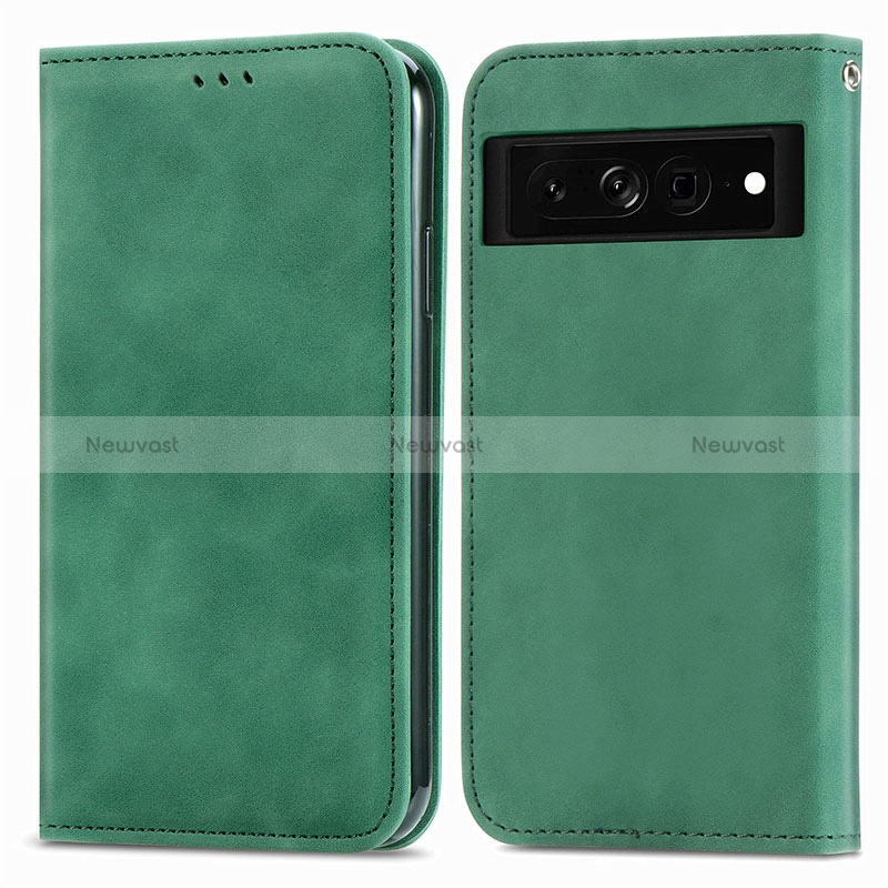 Leather Case Stands Flip Cover Holder S04D for Google Pixel 7 Pro 5G Green