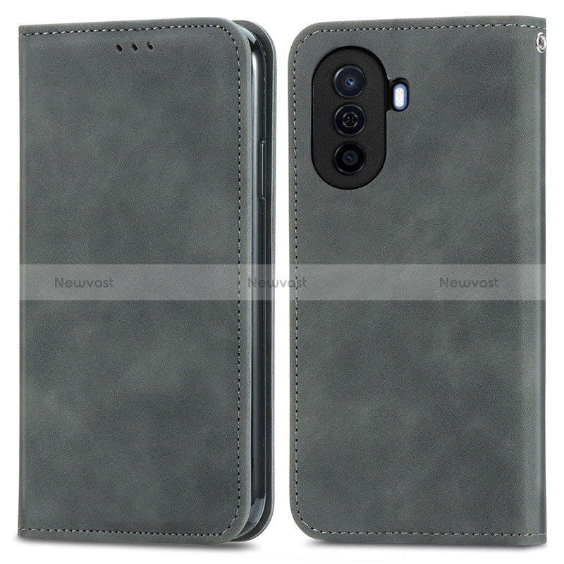 Leather Case Stands Flip Cover Holder S04D for Huawei Enjoy 50 Gray