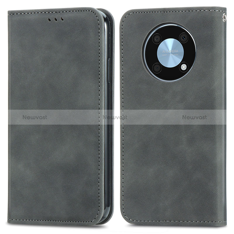 Leather Case Stands Flip Cover Holder S04D for Huawei Enjoy 50 Pro Gray