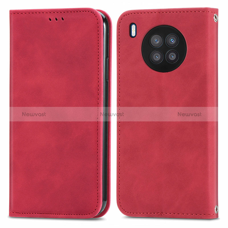 Leather Case Stands Flip Cover Holder S04D for Huawei Honor 50 Lite Red