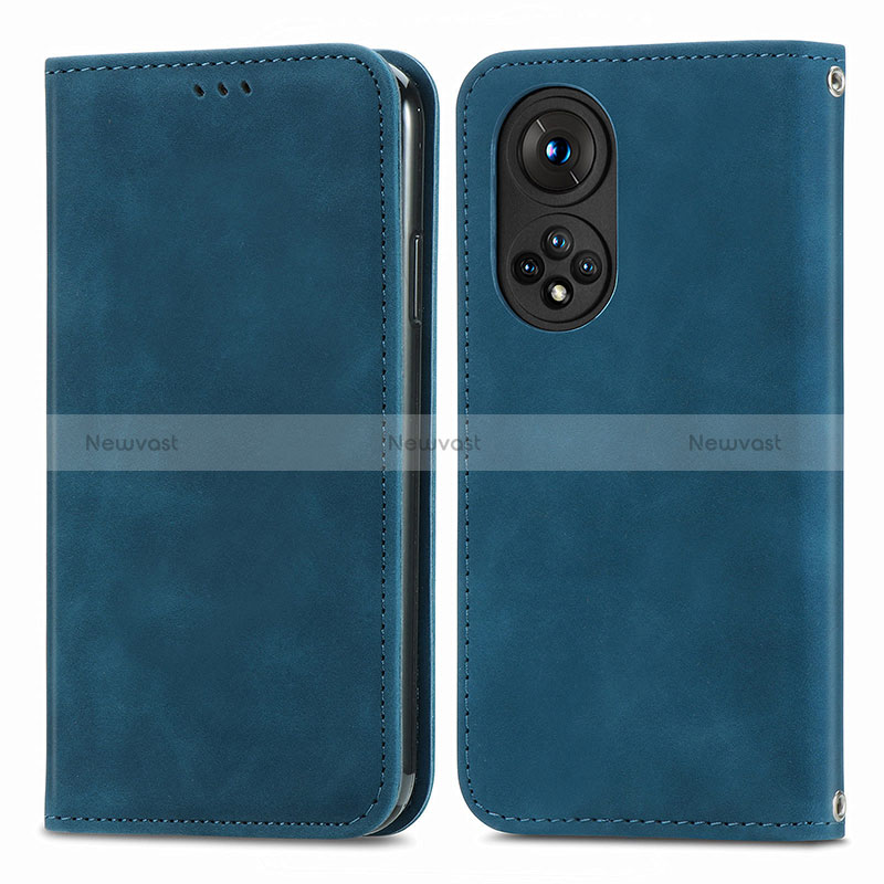 Leather Case Stands Flip Cover Holder S04D for Huawei Honor 50 Pro 5G Blue