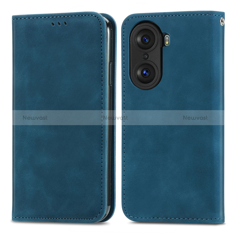 Leather Case Stands Flip Cover Holder S04D for Huawei Honor 60 5G Blue