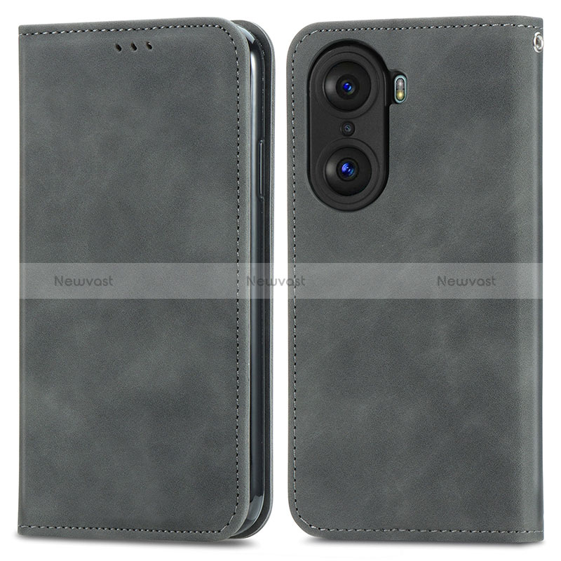 Leather Case Stands Flip Cover Holder S04D for Huawei Honor 60 5G Gray