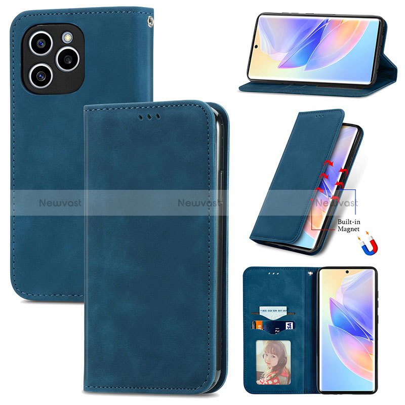 Leather Case Stands Flip Cover Holder S04D for Huawei Honor 60 SE 5G