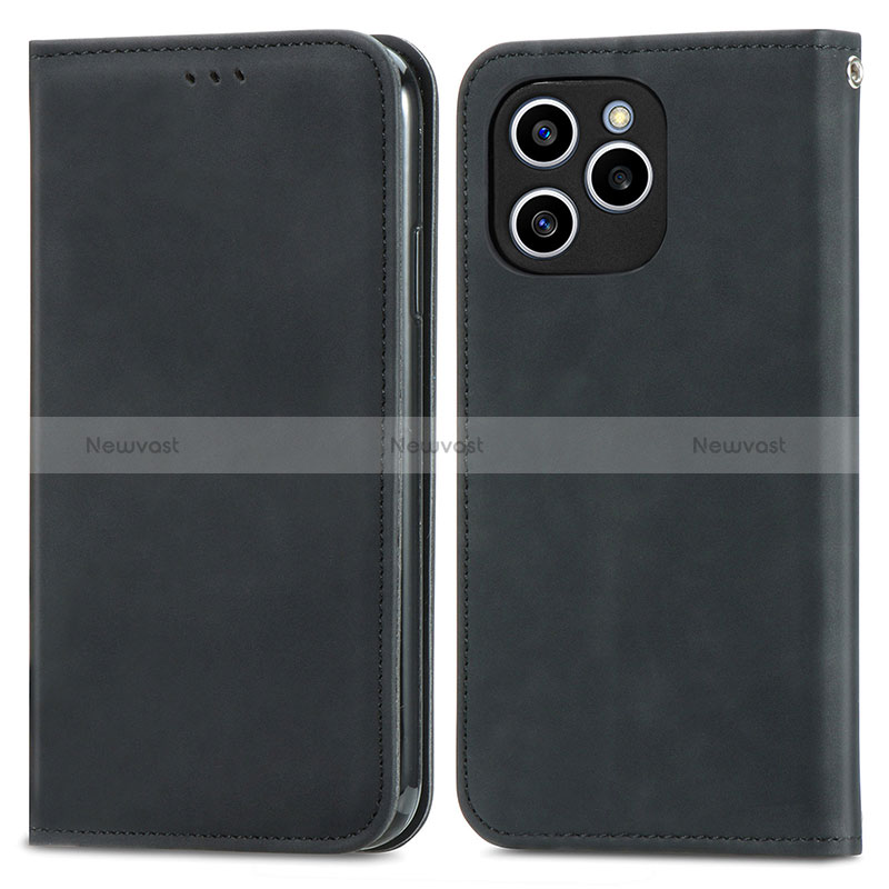 Leather Case Stands Flip Cover Holder S04D for Huawei Honor 60 SE 5G Black