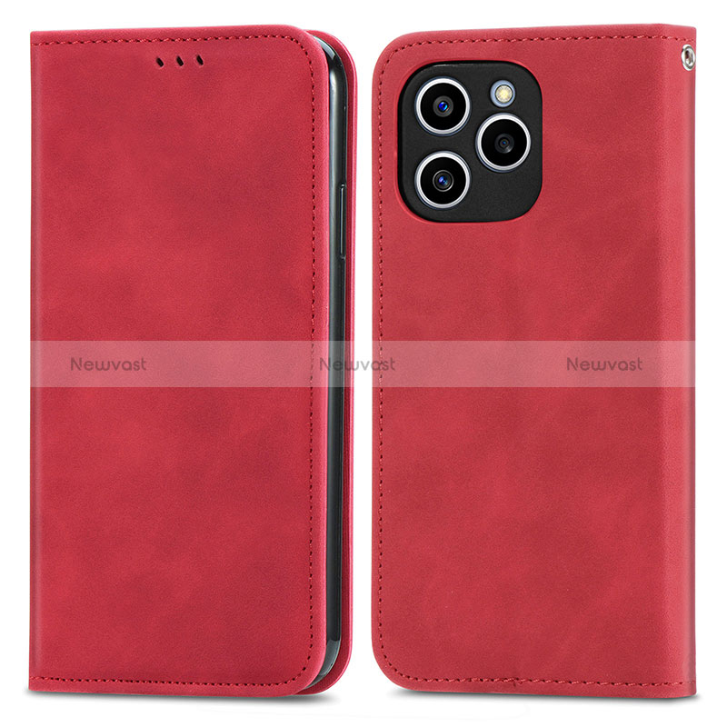 Leather Case Stands Flip Cover Holder S04D for Huawei Honor 60 SE 5G Red