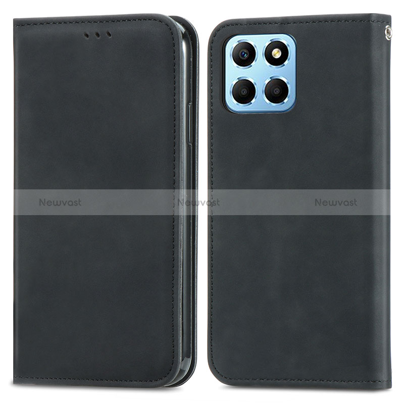 Leather Case Stands Flip Cover Holder S04D for Huawei Honor 70 Lite 5G Black