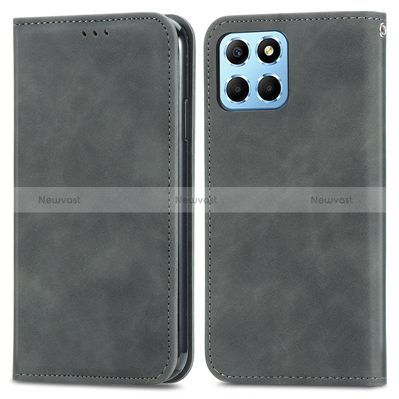 Leather Case Stands Flip Cover Holder S04D for Huawei Honor 70 Lite 5G Gray