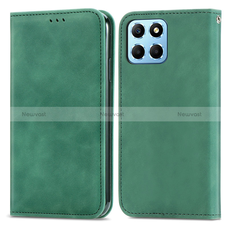 Leather Case Stands Flip Cover Holder S04D for Huawei Honor 70 Lite 5G Green