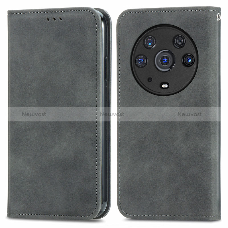 Leather Case Stands Flip Cover Holder S04D for Huawei Honor Magic3 Pro 5G Gray