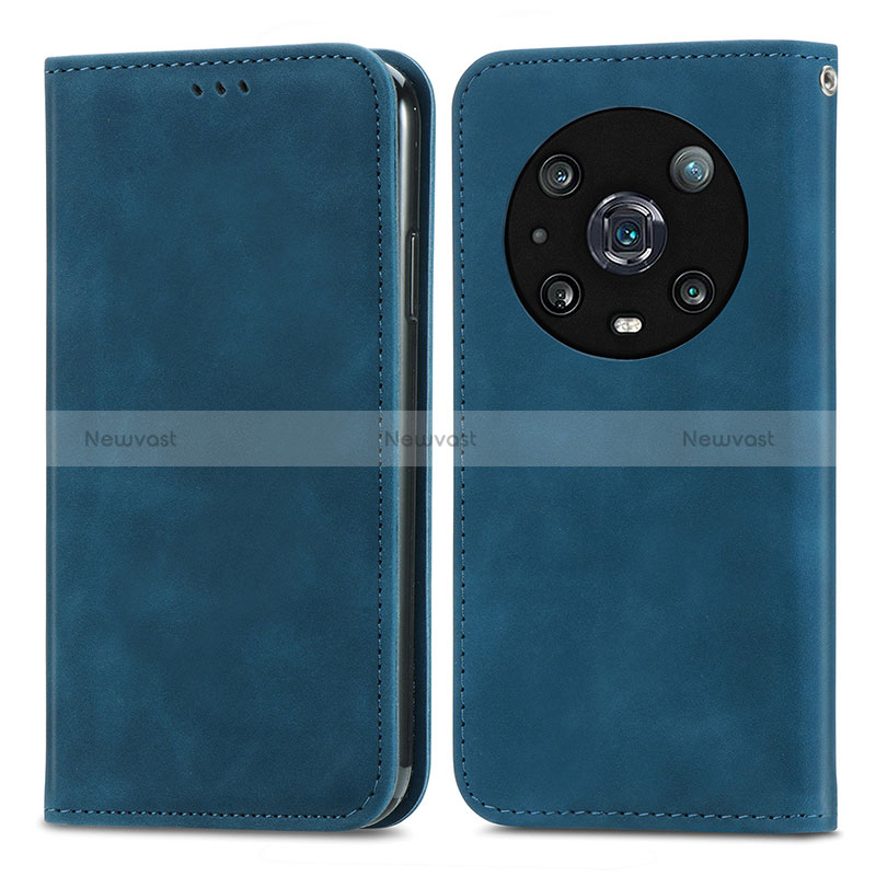 Leather Case Stands Flip Cover Holder S04D for Huawei Honor Magic4 Pro 5G Blue