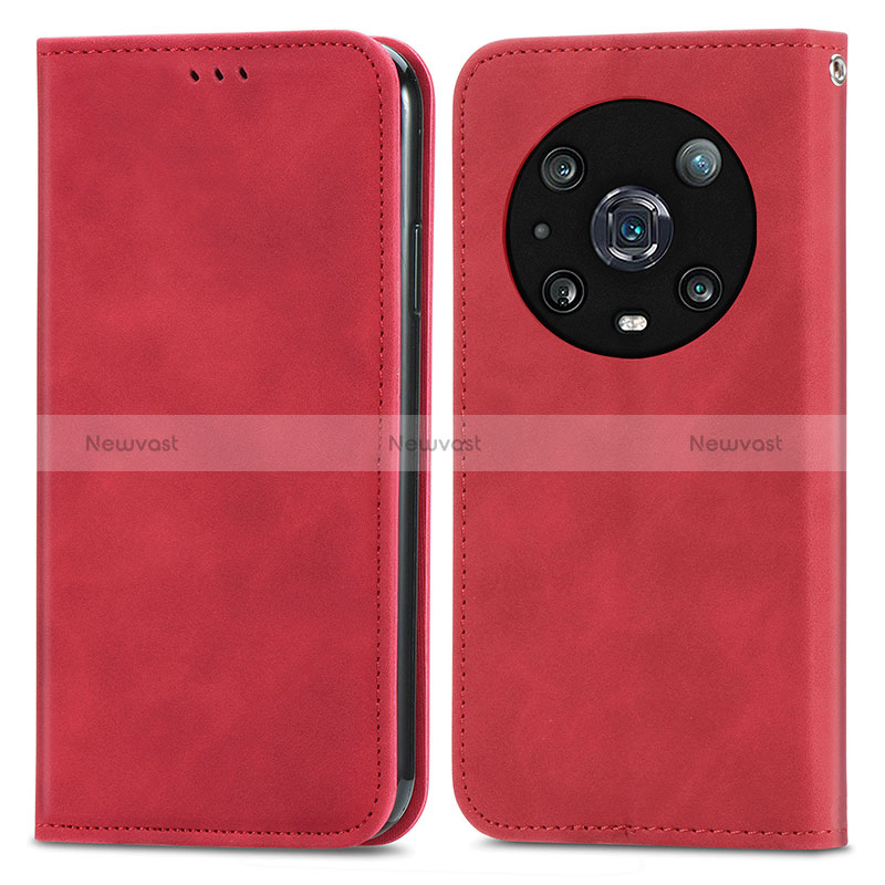 Leather Case Stands Flip Cover Holder S04D for Huawei Honor Magic4 Pro 5G Red