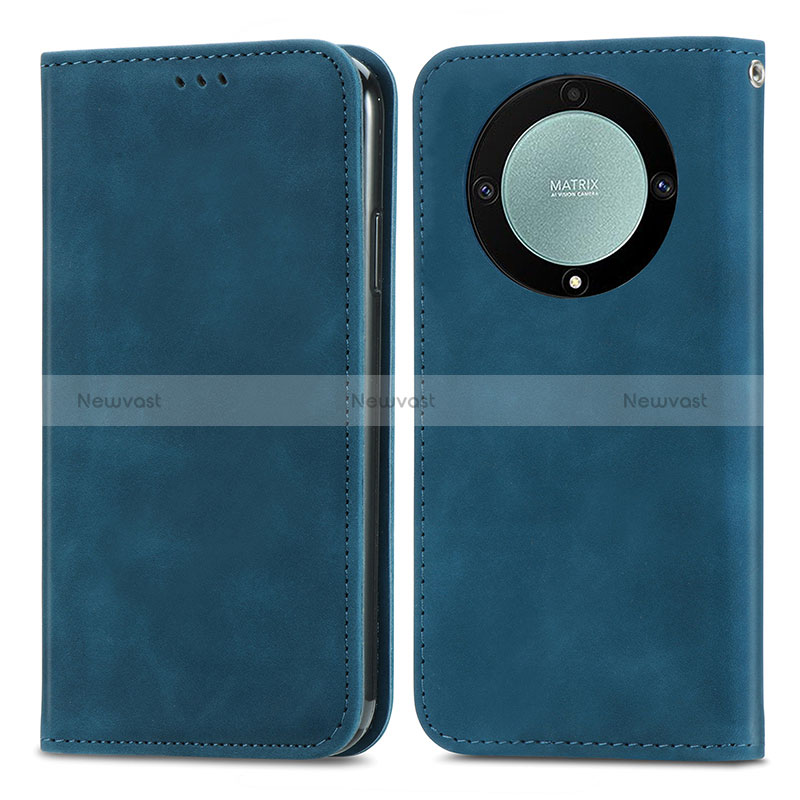 Leather Case Stands Flip Cover Holder S04D for Huawei Honor Magic5 Lite 5G Blue