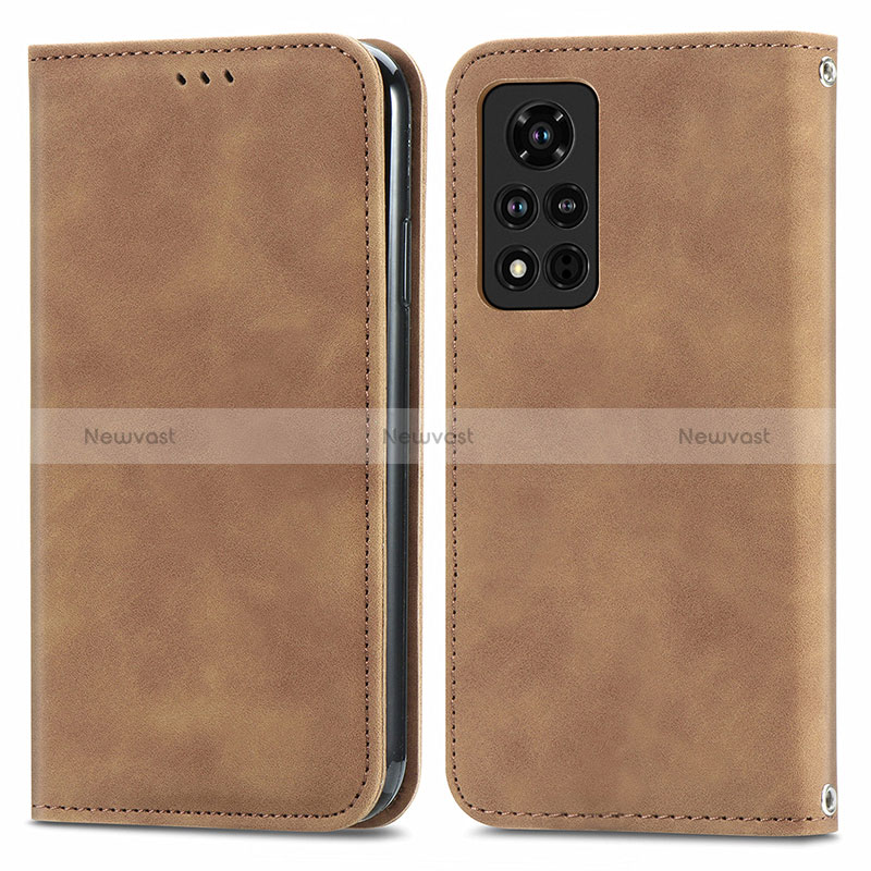 Leather Case Stands Flip Cover Holder S04D for Huawei Honor V40 5G Brown