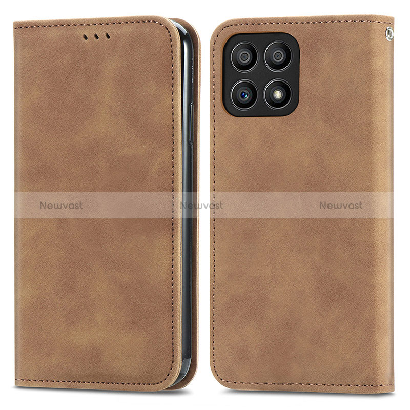 Leather Case Stands Flip Cover Holder S04D for Huawei Honor X30i Brown