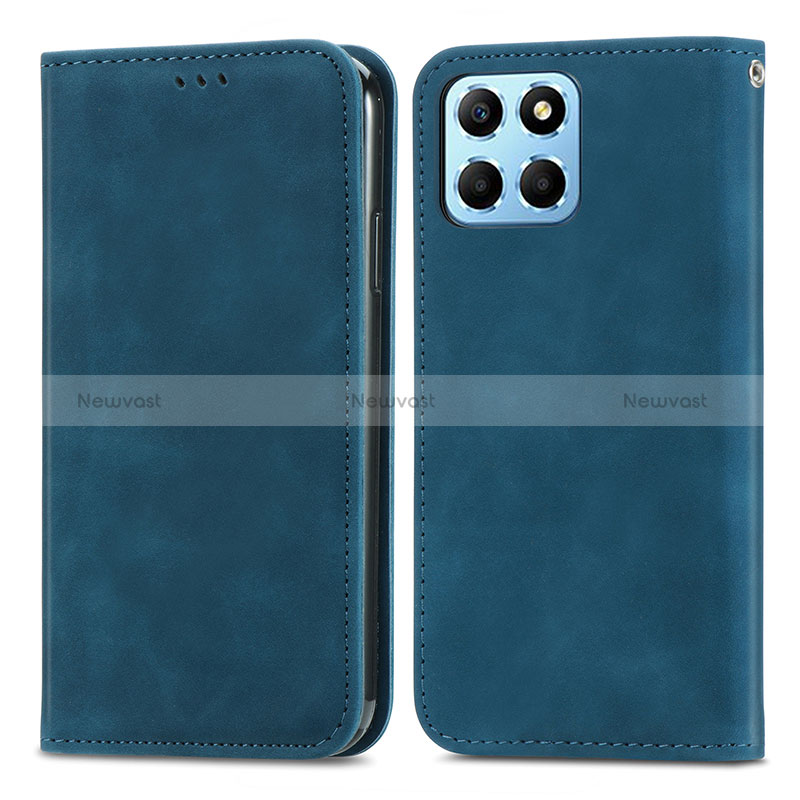 Leather Case Stands Flip Cover Holder S04D for Huawei Honor X6 5G Blue