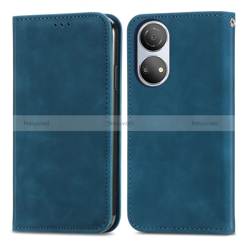 Leather Case Stands Flip Cover Holder S04D for Huawei Honor X7 Blue