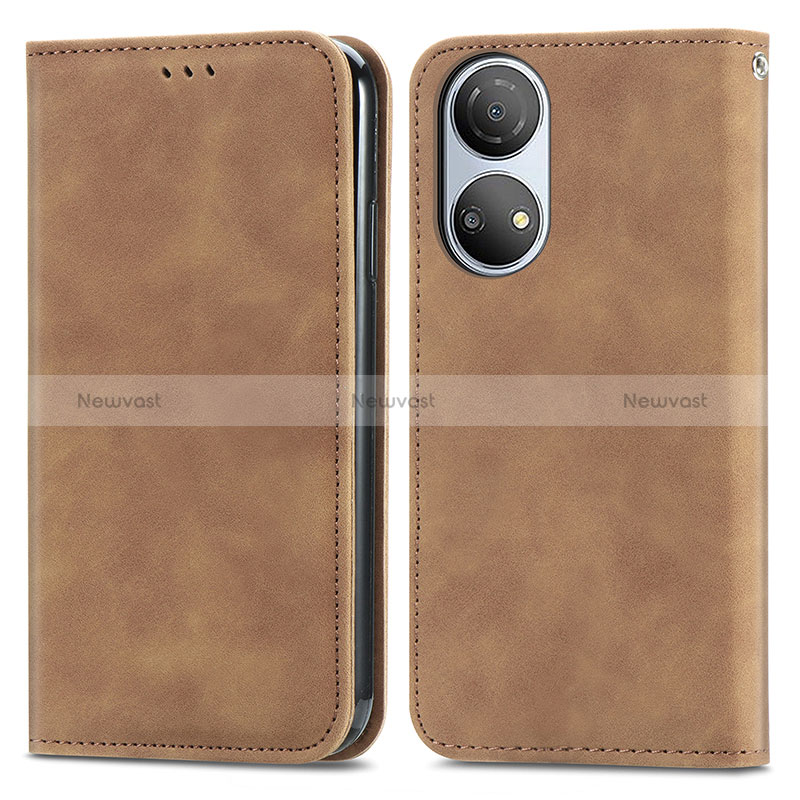 Leather Case Stands Flip Cover Holder S04D for Huawei Honor X7 Brown