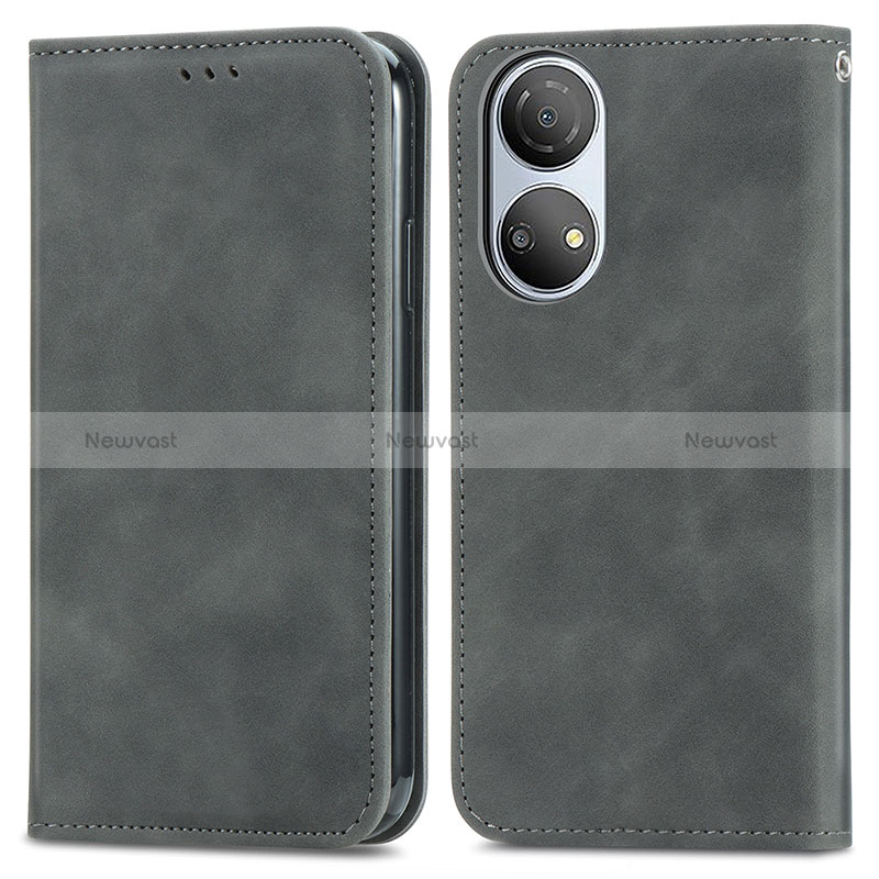 Leather Case Stands Flip Cover Holder S04D for Huawei Honor X7 Gray