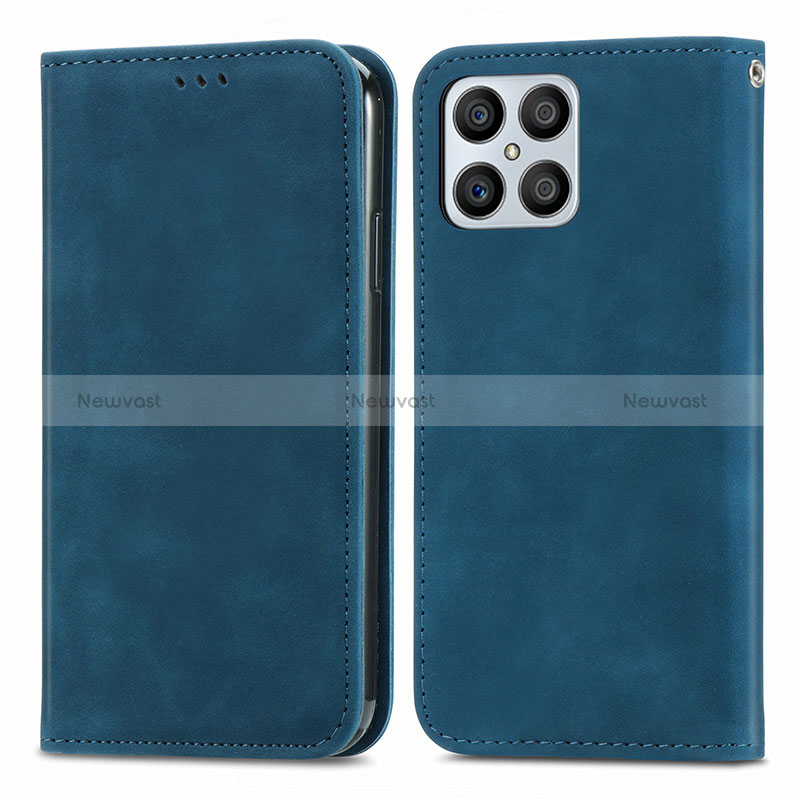 Leather Case Stands Flip Cover Holder S04D for Huawei Honor X8 4G Blue