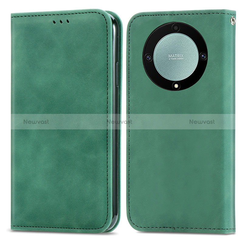 Leather Case Stands Flip Cover Holder S04D for Huawei Honor X9a 5G Green