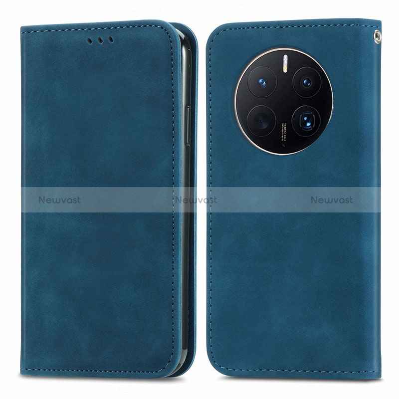 Leather Case Stands Flip Cover Holder S04D for Huawei Mate 50 Pro Blue