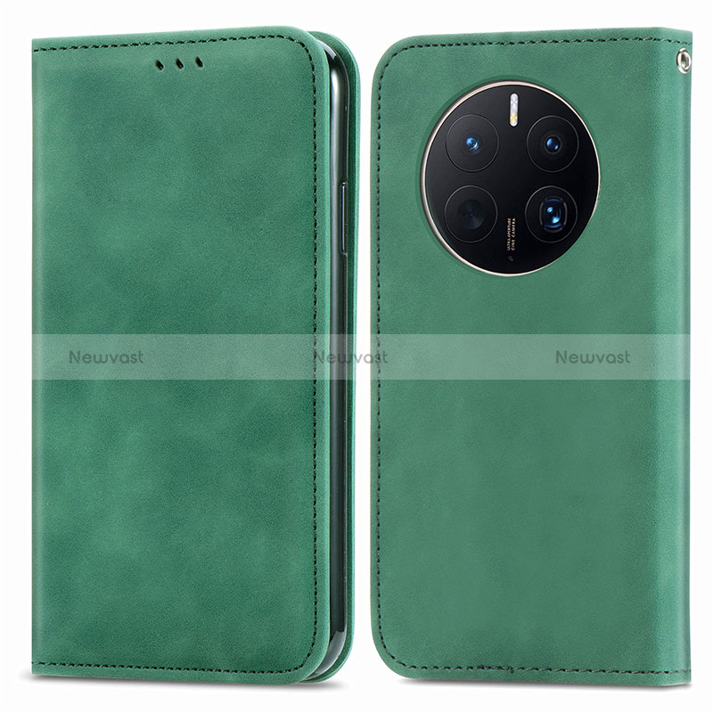 Leather Case Stands Flip Cover Holder S04D for Huawei Mate 50 Pro Green