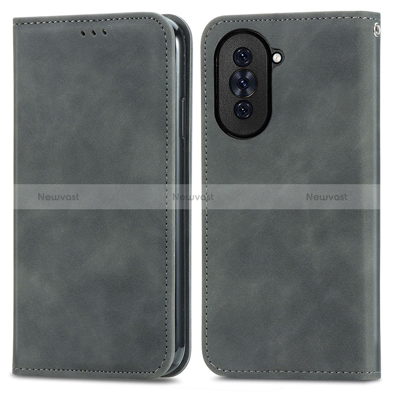 Leather Case Stands Flip Cover Holder S04D for Huawei Nova 10 Gray