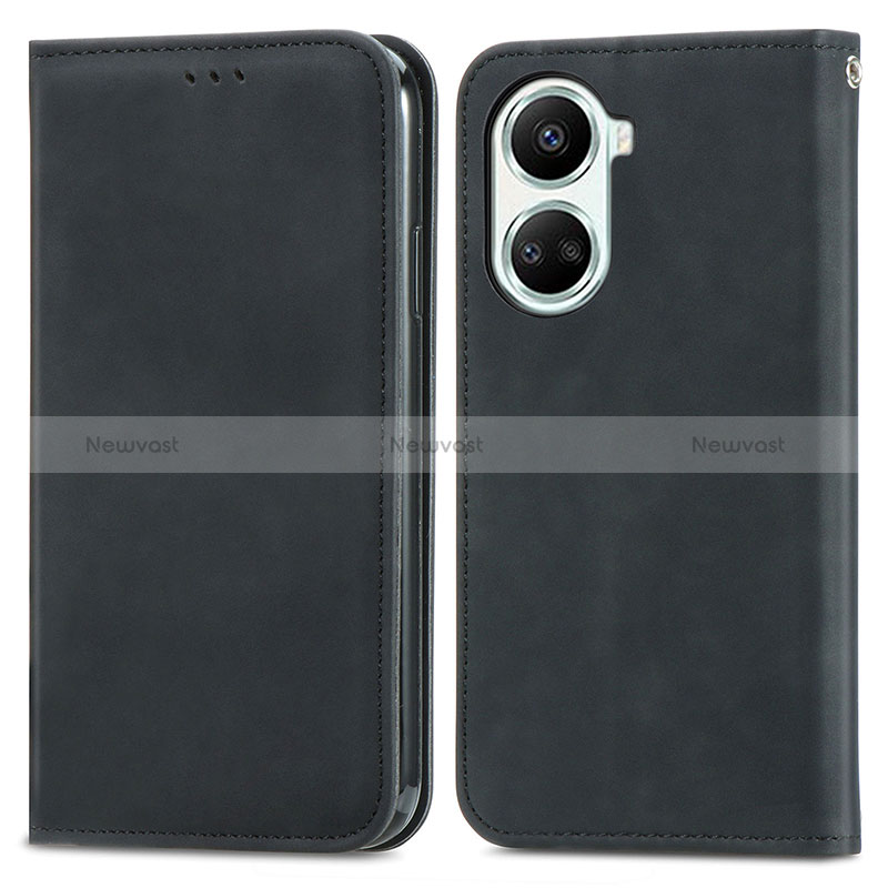 Leather Case Stands Flip Cover Holder S04D for Huawei Nova 10 SE Black