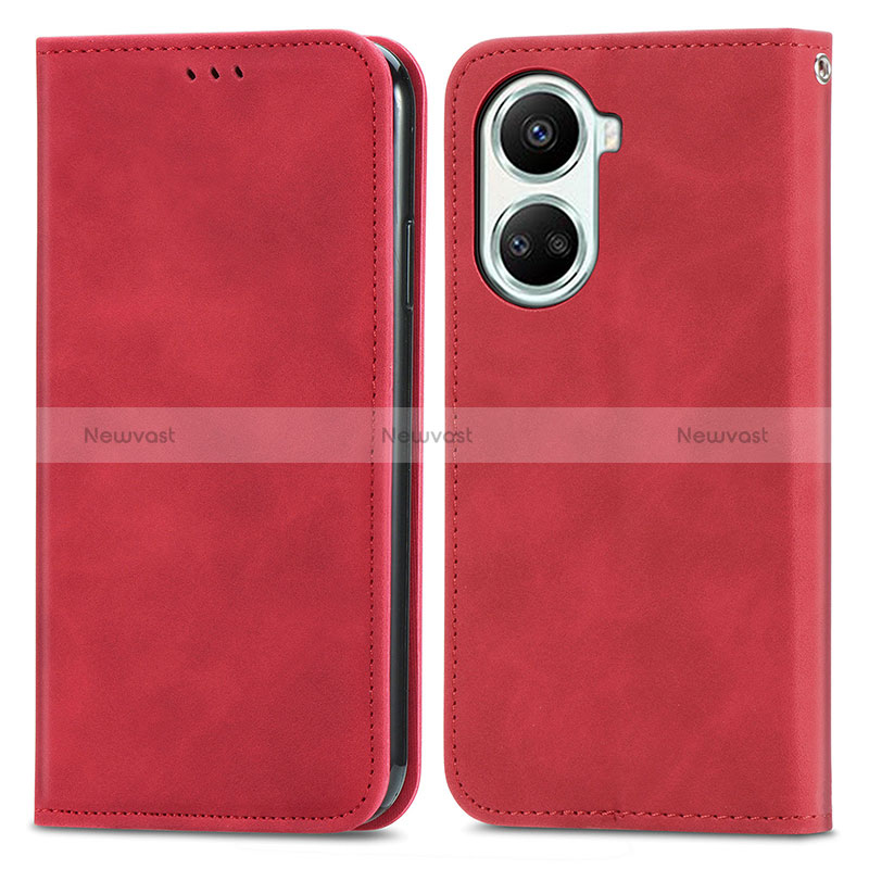 Leather Case Stands Flip Cover Holder S04D for Huawei Nova 10 SE Red