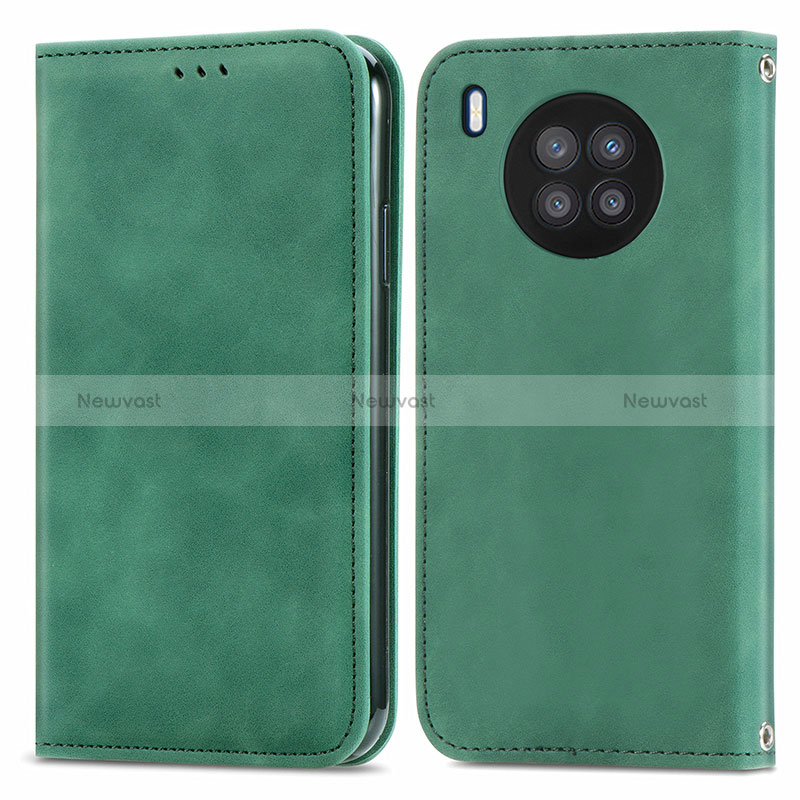 Leather Case Stands Flip Cover Holder S04D for Huawei Nova 8i Green
