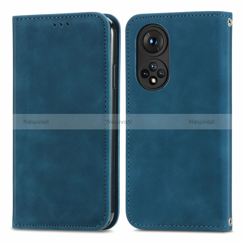 Leather Case Stands Flip Cover Holder S04D for Huawei Nova 9 Blue