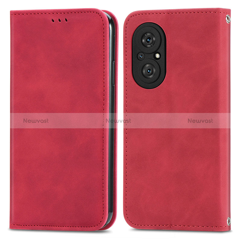 Leather Case Stands Flip Cover Holder S04D for Huawei Nova 9 SE Red