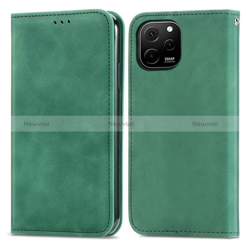 Leather Case Stands Flip Cover Holder S04D for Huawei Nova Y61 Green