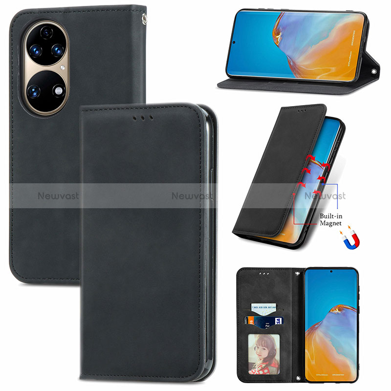 Leather Case Stands Flip Cover Holder S04D for Huawei P50 Pro