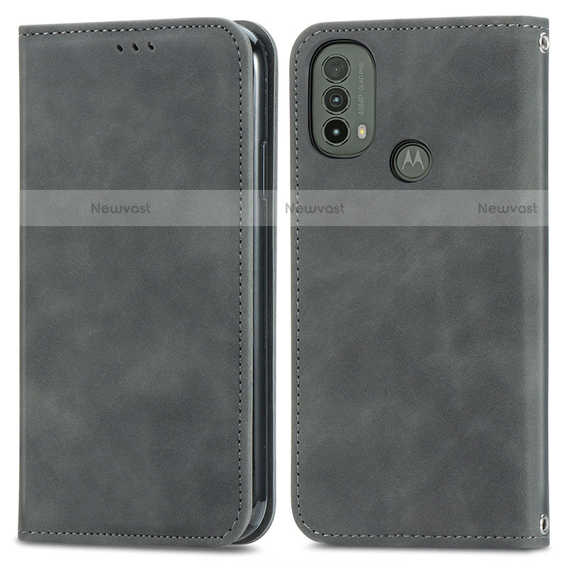 Leather Case Stands Flip Cover Holder S04D for Motorola Moto E20 Gray