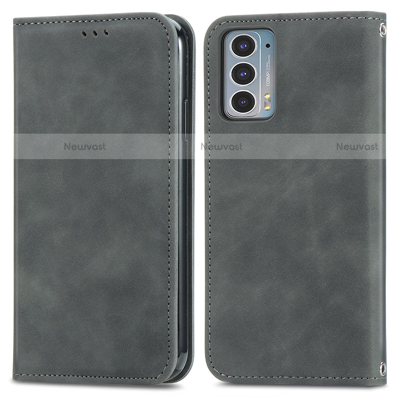 Leather Case Stands Flip Cover Holder S04D for Motorola Moto Edge 20 5G Gray