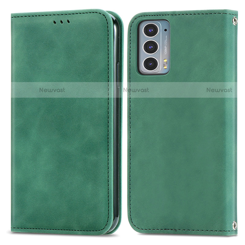 Leather Case Stands Flip Cover Holder S04D for Motorola Moto Edge 20 5G Green