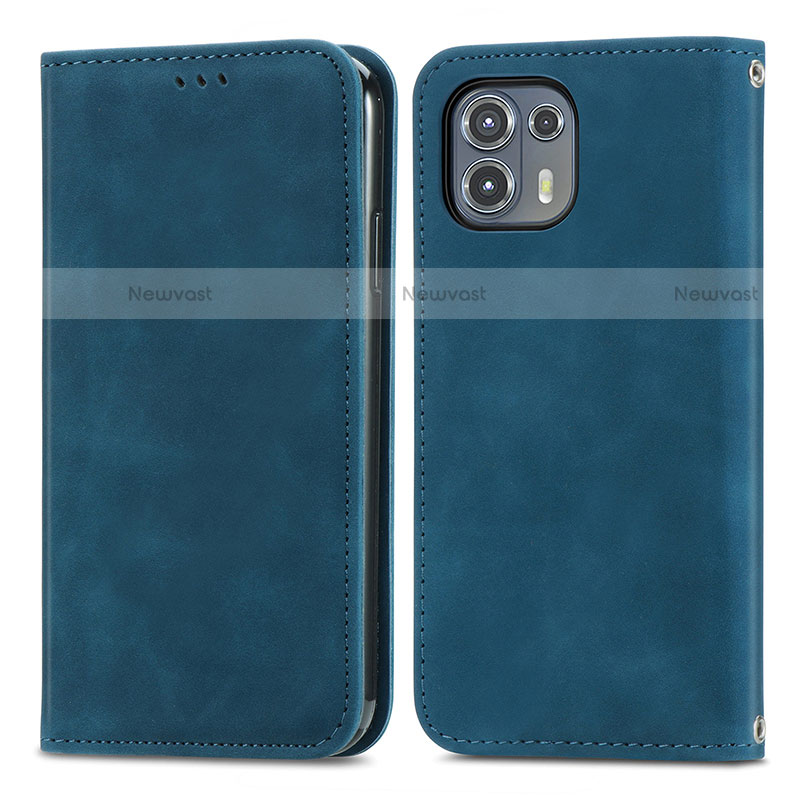 Leather Case Stands Flip Cover Holder S04D for Motorola Moto Edge 20 Lite 5G Blue