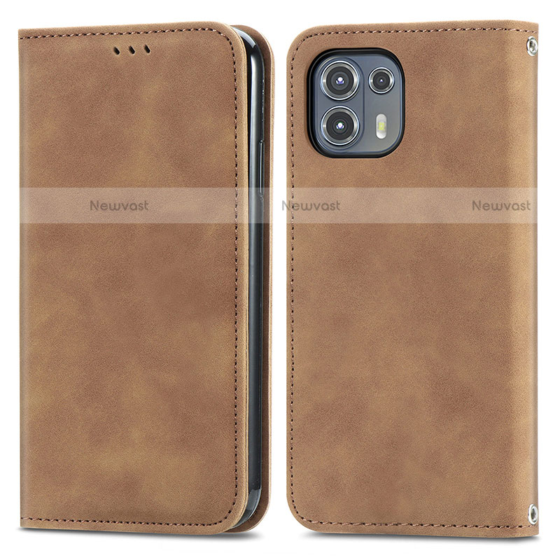 Leather Case Stands Flip Cover Holder S04D for Motorola Moto Edge 20 Lite 5G Brown