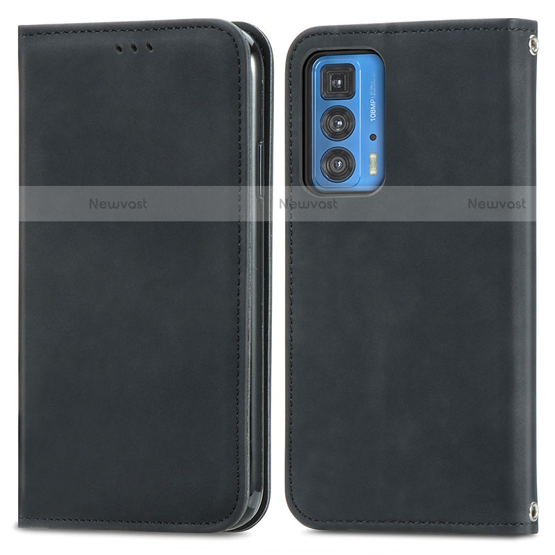 Leather Case Stands Flip Cover Holder S04D for Motorola Moto Edge 20 Pro 5G Black