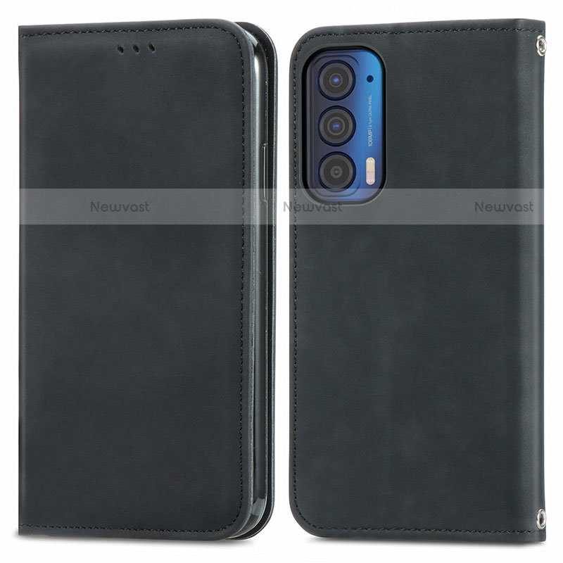 Leather Case Stands Flip Cover Holder S04D for Motorola Moto Edge (2021) 5G Black