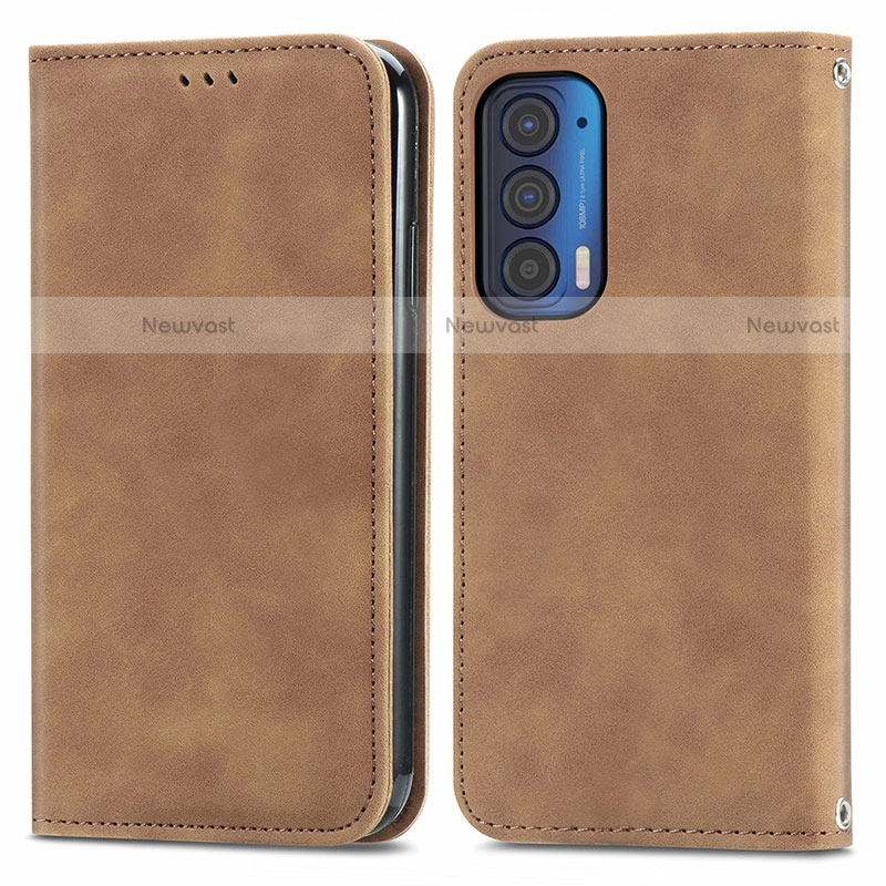 Leather Case Stands Flip Cover Holder S04D for Motorola Moto Edge (2021) 5G Brown