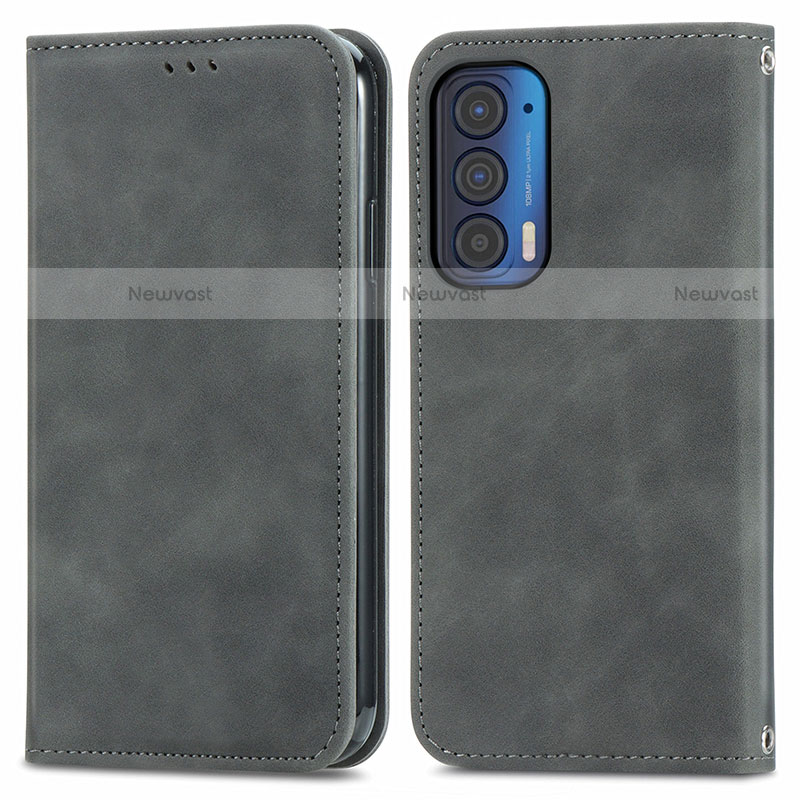 Leather Case Stands Flip Cover Holder S04D for Motorola Moto Edge (2021) 5G Gray