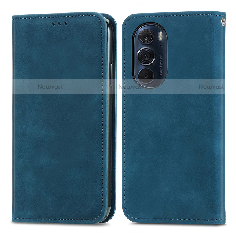 Leather Case Stands Flip Cover Holder S04D for Motorola Moto Edge 30 Pro 5G Blue