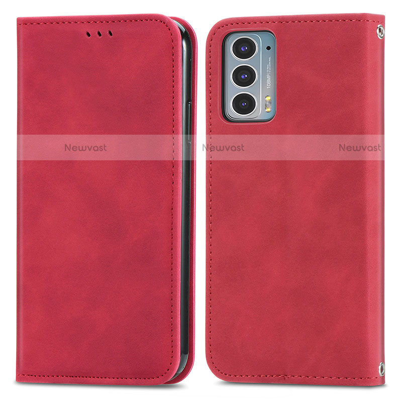 Leather Case Stands Flip Cover Holder S04D for Motorola Moto Edge Lite 5G Red